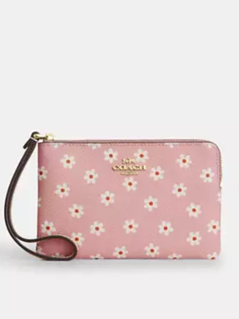 Coach Corner Zip Wristlet With Pink Floral Print - NWT